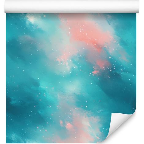 Aquarell-Galaxy-Tapete, Türkis und Hellgrau, 50 x 1000 cm (1/5)