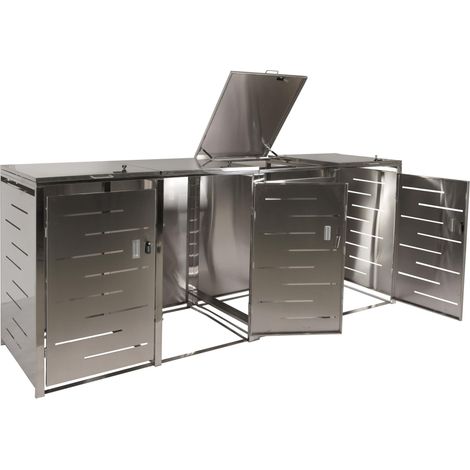 4x copribidoni box spazzatura rifiuti HHG-323 80x263x116,5cm, acciaio inox