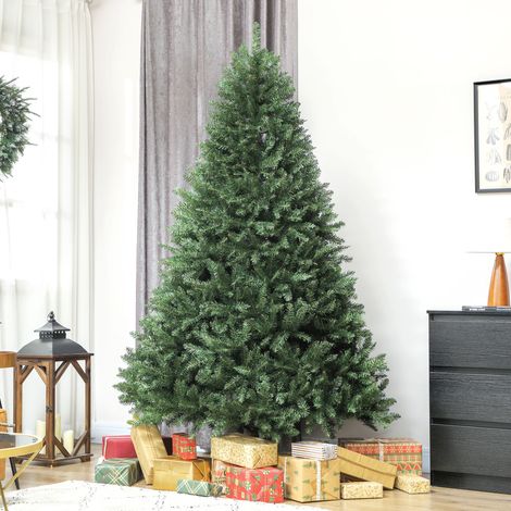 Albero di Natale 210 cm Artificiale con 2641 Rami Ignifughi, Albero Abete di Natale Folto Realistico con Base in Metallo Pieghevole, Facile Montaggio, per Casa e Interni, Verde (1/5)