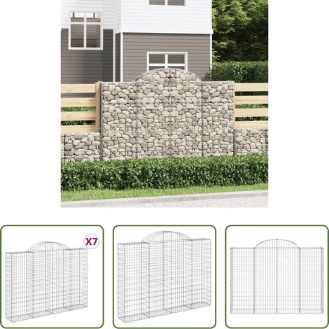 Schalldämmung - Gabionen mit Hochbogen 7 Stk. 200x30x140/160cm Verzinktes Eisen (1/5)