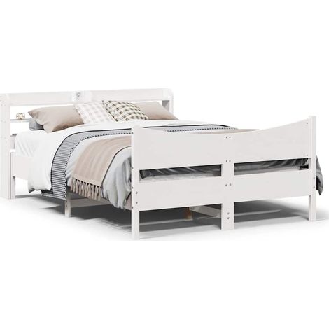 vidaXL Cadre de lit avec tête de lit blanc 150x200 cm bois pin massif (1/5)