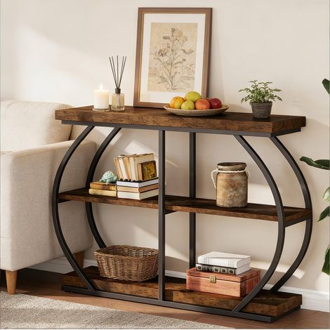 Console 105 x 30 x 80 cm a 3 livelli, struttura in metallo e legno, marrone HAVRYA (1/5)