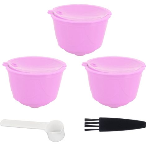 Ensemble de Capsules Réutilisables pour Machine à Café DOLCE GUSTO, Filtre à Café Rechargeable avec Cuillère et Brosse (3 Capsules Violet)