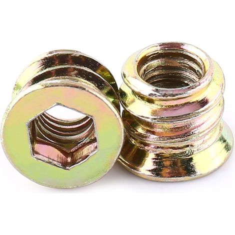 Écrous à bois à empreinte hexagonale, acier carbone zingué (M6 x 10 mm) pour meubles (1/2)