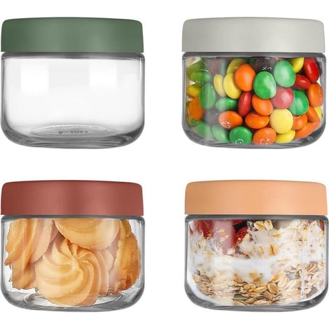 Lot de 4 bocaux en verre 300ml avec couvercles étanches pour overnight oats (1/5)
