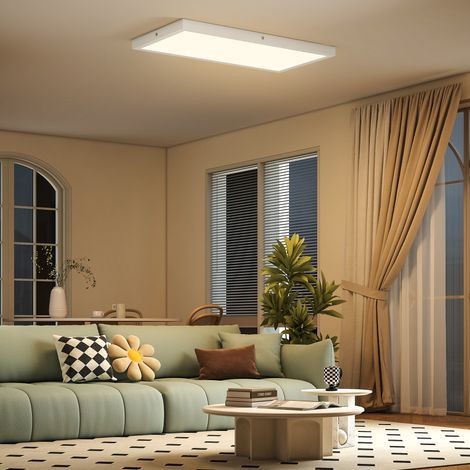 Lotto di 2 plafoniere LED sottili e minimaliste a colore regolabile, in acciaio e plastica, 60 x 30 x 3,7 cm, bianco (1/4)