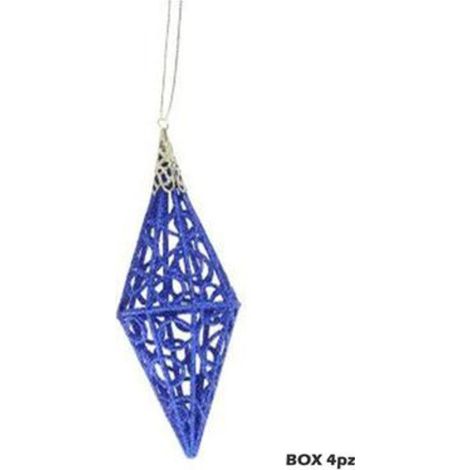 4 palle prismi glitterati per albero di natale - colore blu - decorazioni addobbi natalizi