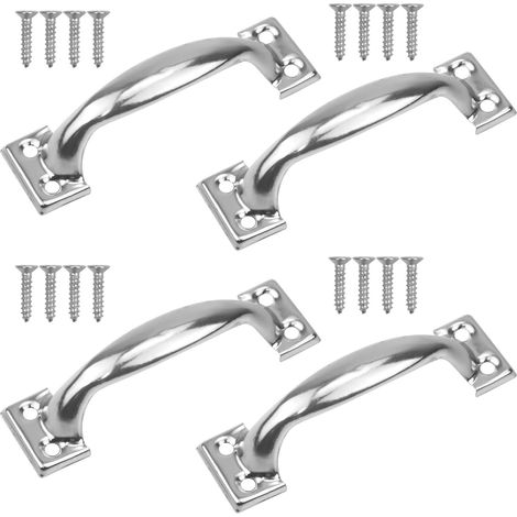 Poignée de porte, lot de 4, 5 pouces, 122 mm, style campagnard avec vis, convient pour armoire, penderie, poignée de porte, tiroir (argent)