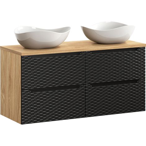 Mobile bagno doppio lavabo Elora nero e marrone 120cm