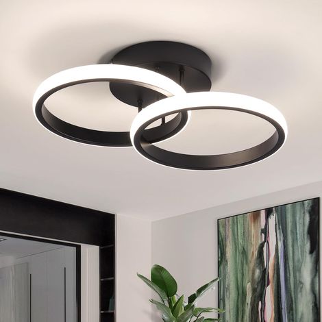 Plafonnier LED Noir Double Cercle Design, Luminaire Plafond Dimmable 3 Couleurs, Moderne Nordique pour Couloir Balcon Entrée 18W (1/5)