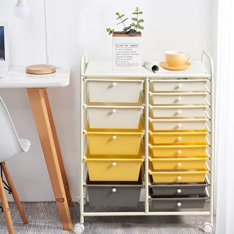 Carrello portaoggetti mobile con 15 cassetti impilabili, multicolore