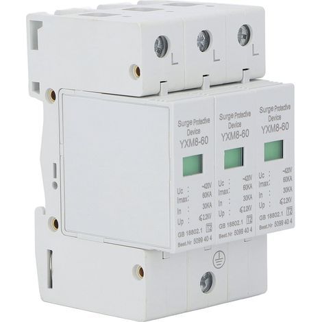 Dispositif de Protection contre les surtensions 3P, matériau PC ignifuge, Module de Protection contre les tensions, 60KA 420V (1/5)