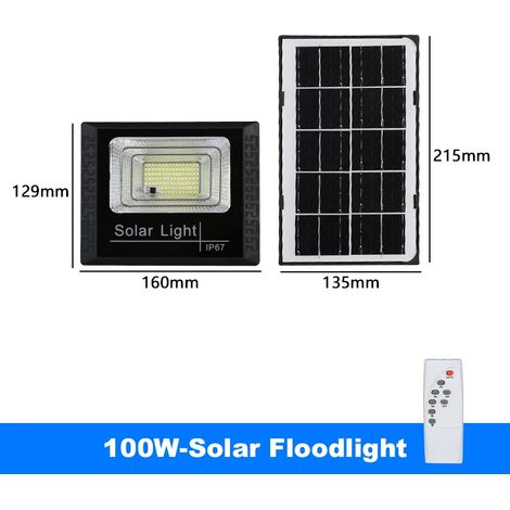 Lampe solaire LED (100 W) étanche pour éclairage extérieur, projecteur de jardin avec réflecteur externe et projecteur mural. (1/5)