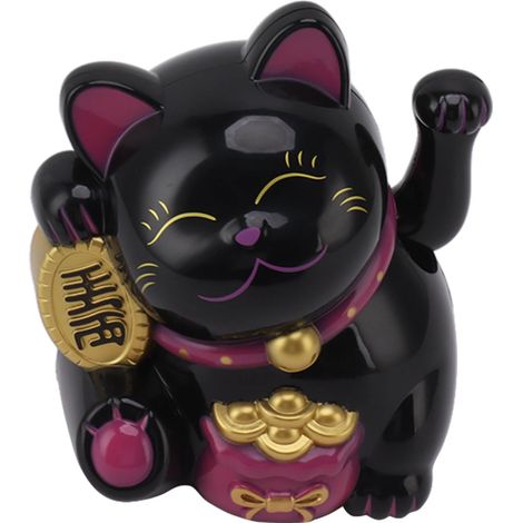 Chat porte-bonheur décoratif électrique à bras oscillant de 14 cm (5,5 pouces), en plastique noir, idéal pour caisse enregistreuse (MLY11020-5). (1/5)