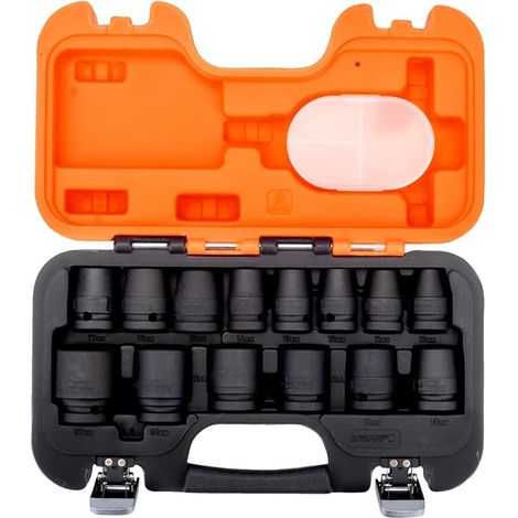 Bahco 1/2" Kraftsteckschlüssel Satz Schlagschrauber Nüsse kurz 10-27 mm 14 tlg (1/3)