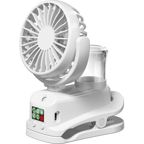 Ventilateur Brumisateur à Pince avec Écran LED, Mini Ventilateur Portable Rechargeable, Ventilateur Portable à 4 Vitesse, USB Ventilo Portable, Voyage Accessoires pour Extérieur Bureau Camping (Blanc)
