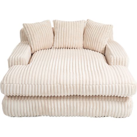 Méridienne moderna in velluto a coste beige con 3 cuscini, 125x155x63 cm (1/5)