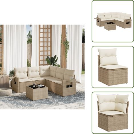 The Living Store 6-tlg. Garten-Sofagarnitur mit Kissen Beige Poly Rattan - Gartenmöbel Set - Esszimmergarnitur - Outdoor Möbel - Rattan Gartenmöbel - Lounge Garnitur (1/5)