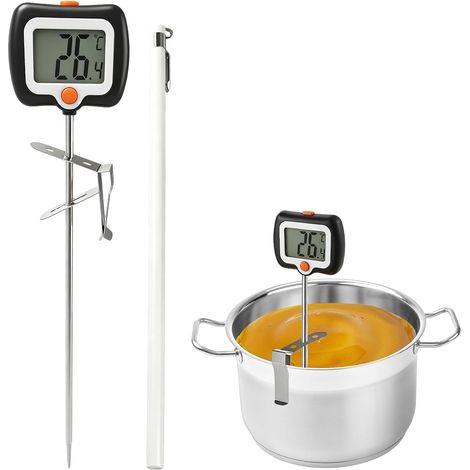 Sollbry Thermomètre à Bonbons avec Pince à Casserol à Sonde de 25 cm Long,Thermometre Cuisine Patisserie Numérique Thermomètre Acier Inoxydable pour Boissons (1/5)