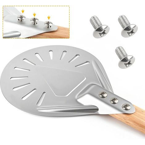 Pala per pizza, pala per pizza rotonda in alluminio perforato da 7 pollici con manico lungo in legno rimovibile per cuocere pizza e pane (1/4)
