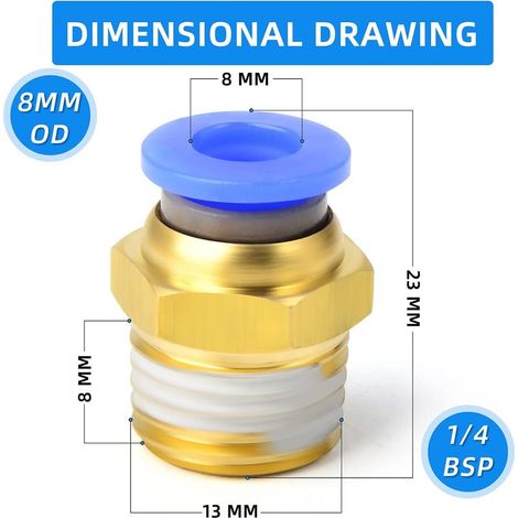 10 Stück 8 mm Schlauch-Außendurchmesser x 1/4 BSP Außengewinde Gerade Steckverbinder für Pneumatik (PC8-02) (1/5)