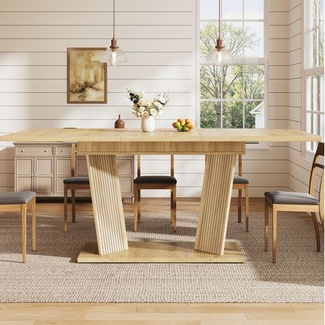 Ausziehbarer Esstisch 120–160 x 80 cm in Holzoptik mit verstellbaren Füßen OKWISH (1/5)