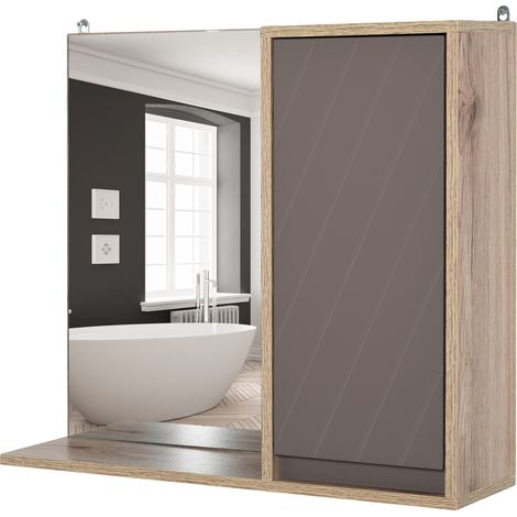 Armoire murale de salle de bain grise et chêne, 57 x 14,2 x 49,2 cm
