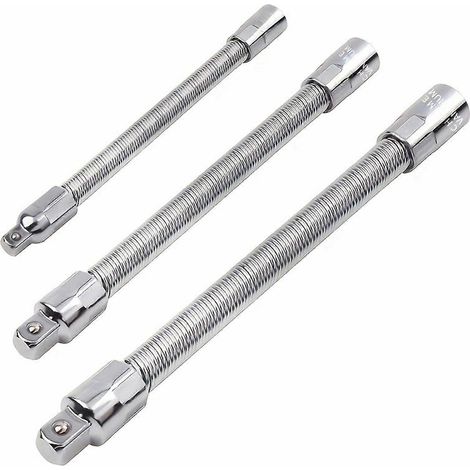 Jeu de 3 rallonges flexibles pour douilles (1/4", 3/8", 1/2") - Rallonge flexible pour perceuse à entraînement par arbre, idéale pour les espaces restreints - Outil professionnel de réparation automob (1/5)
