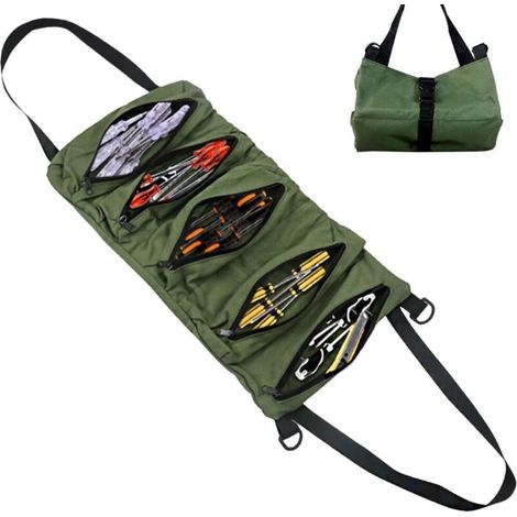 Sac à outils enroulable en toile, mallette vide avec 5 poches zippées, portable pour plombiers et bricoleurs