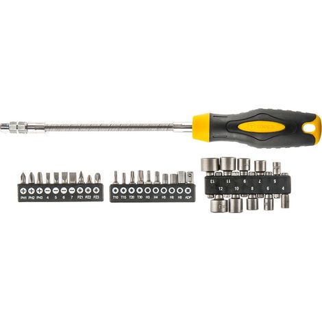 Set di 31 punte e bussole per cacciavite flessibile.