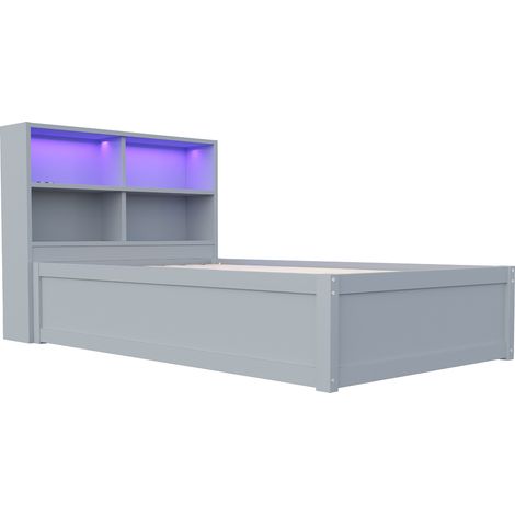 Cama multifunción 90 x 200 cm gris con almacenaje, enchufe integrado y tira LED (1/5)