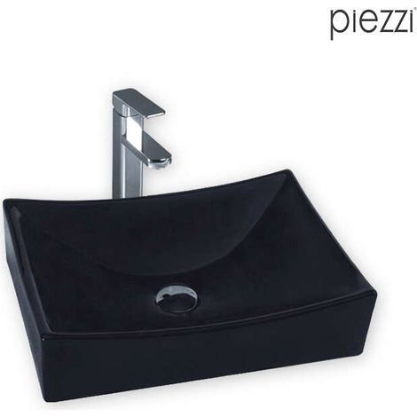 Vasque à poser rectangulaire en céramique noir mat 51 x 38,5 cm – Design moderne sans trop-plein – Installation facile dans salle de bain – Piezzi (1/5)