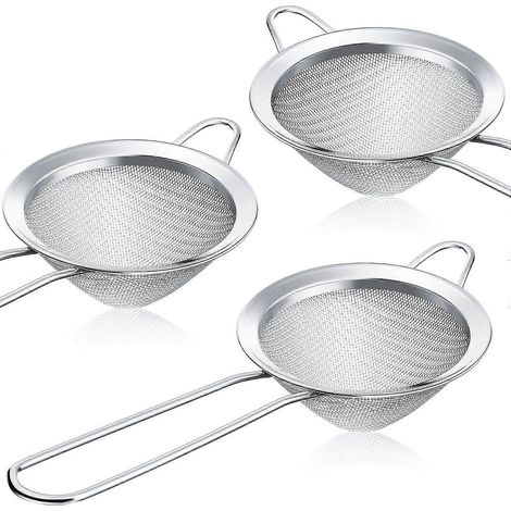 Lot de 3 passoires à thé et à cocktails en acier inoxydable à mailles fines, passoire conique pour aliments, passoire à thé en vrac, outil de bar utilitaire (argenté, 3,3 (1/5)