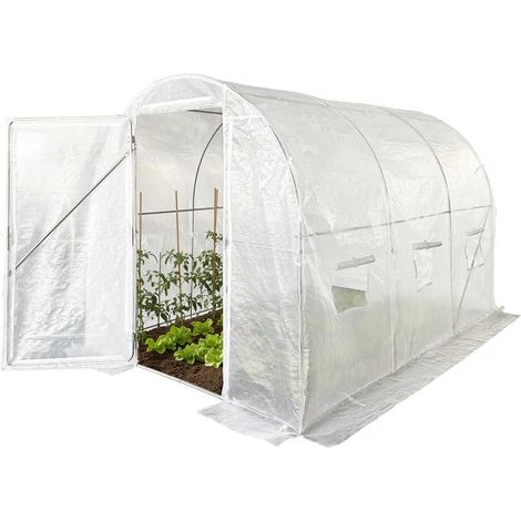 Habitat Et Jardin – Serre tunnel 6 x 3 m – Surface 18 m² – Bâche polypropylène 180g – 8 fenêtres – Système d'ouverture porte gauche