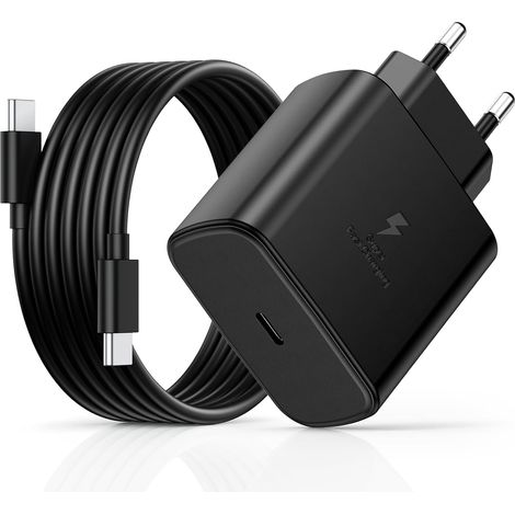 45W USB C Charger Fast Charging with Type C Cables 2M, for Samsung Galaxy S25/S24/S23/S22/S21 Ultra/S20/S20+/Note 20/10/9/A73/A53/A52/S10 Mobile Phone Fe USB-C AC Adapter Power Socket Noir