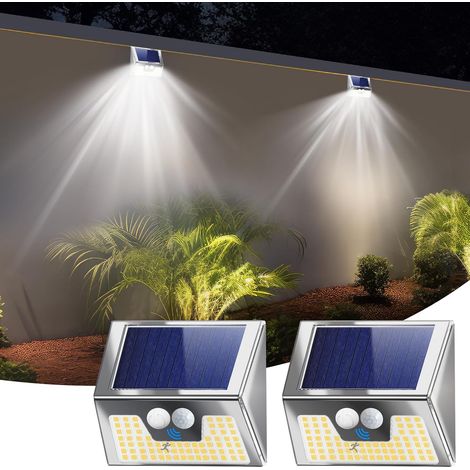 Lampe Solaire Extérieur Détecteur de Mouvement, Lot de 4 Lumiere Solaire Exterieur Avec IP65 Étanche, 3 Modos Eclairage Exterieur Solaire, Lampe Solaire pour Jardin, Garage