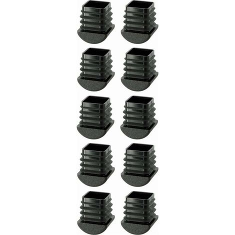 10x Embout de tube rentrant carré extrémité arrondie 30x30mm noir plastique chaise meuble cache pied (1/2)
