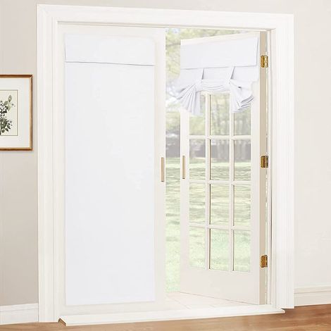 Cortinas opacas para puertas, estores franceses adhesivos para mayor privacidad, cortinas opacas con aislamiento térmico, 66 x 172 cm (1 panel), blancas (1/4)