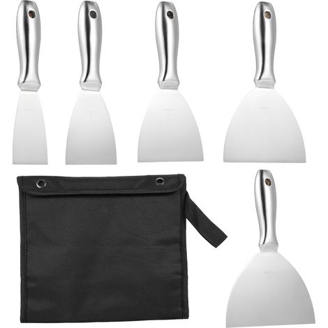PENGGONG Lot de 5 couteaux à enduire 2/3/4/5/6 pouces racloir lisseur grattoir en acier inoxydable poli plein sans soudure outil pro pour réparation placo décollage papier peint crépissage enduit