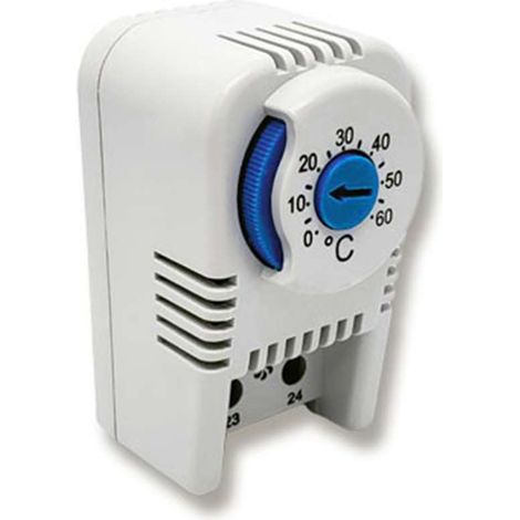 Thermostat, Série: THS 1041, Dimensions L/l/H 61,0 mmx34,0 mmx48,0 mm avec contact de fermeture pour la commande du ventilateur, Plage de réglage 0 °C à 60 °C, 120 V - 250 V AC Snap-In (TS35) - 1 Stüc