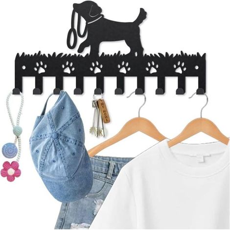 Porte-clés mural en métal, crochets décoratifs en forme de patte de chien, de couleur noire, avec 10 crochets pour chapeaux, serviettes et sacs. (1/5)