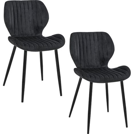 Esszimmerstühle mit Samt 2er Set AKORD SJ.17 Gepolsterter Gesteppter Stuhl aus Velours in Schwarz (1/5)
