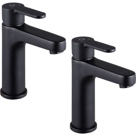 2 PCS Robinet Mitigeur Lavabo Elegant,Mitigeur Salle Bain L'eau Froid et Chaud,Robinet Lavabo Salle de Bain Noir 112MM LENIS-B - (1/4)
