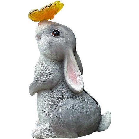 Décoration de jardin extérieur - Lapin avec lampe solaire papillon - Statues et décorations pour les amoureux des lapins et les familles (1/5)