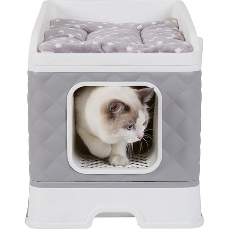 BingoPaw Arenero Gatos Cubierto con Cajon Caja de Arena Plegable Grande Cerrado con Colchón Pala y Filtro (1/5)