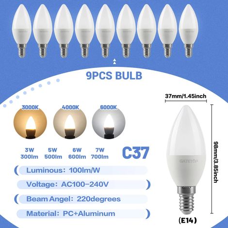 (9 ampoules, lumière blanche froide 6000K) Ampoules LED E14, suspensions décoratives, adaptées aux salons familiaux. (1/5)