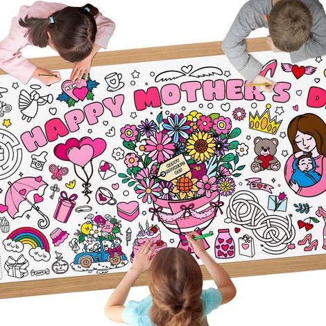 Nappe de table pour la fête des mères pour enfants, 183x76cm, Poster géant à colorier DIY, activité manuelle