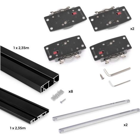 Emuca Sistema Flow 2 de superficie en formato kit para un armario de 2 puertas correderas de madera apoyadas con cierre suave - (1/5)
