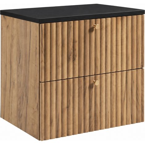 Mobile da bagno sospeso con piano 60, rovere craft oro + piano nero, maniglie in tre colori, 60 x 46 x 58,6 cm (1/5)