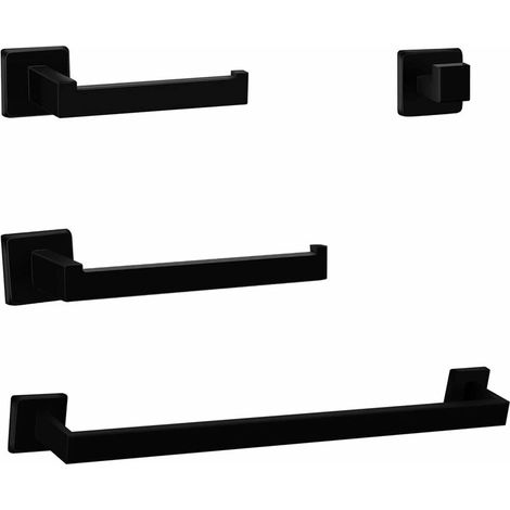 royaluxe- Ensemble de 4 pièces de quincaillerie de salle de bain Nickel brossé SUS304 en acier inoxydable carré de style porte-serviettes mural comprend une barre simple de serviette de 14 , une barre (1/5)
